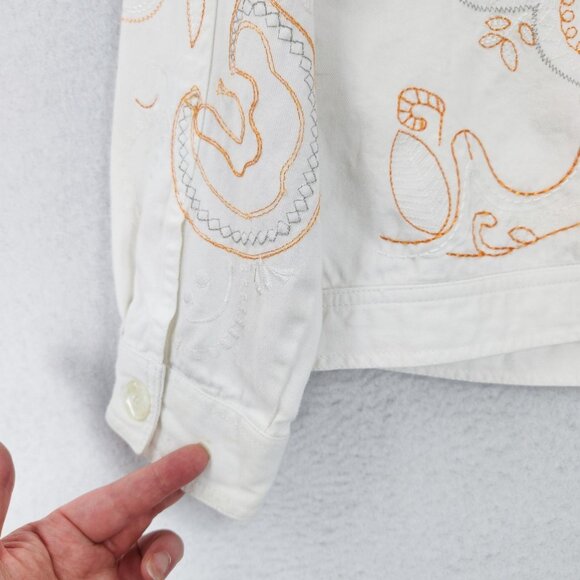 Coldwater Creek Jacket Womens Medium Petite White Embroidered Floral Button Up - Picture 13 of 14